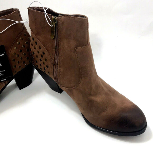 Sam & Libby Womens LARA Ankle Bootie Distressed Cognac Zip Boot Studs Sz 9.5 NEW - Picture 6 of 6